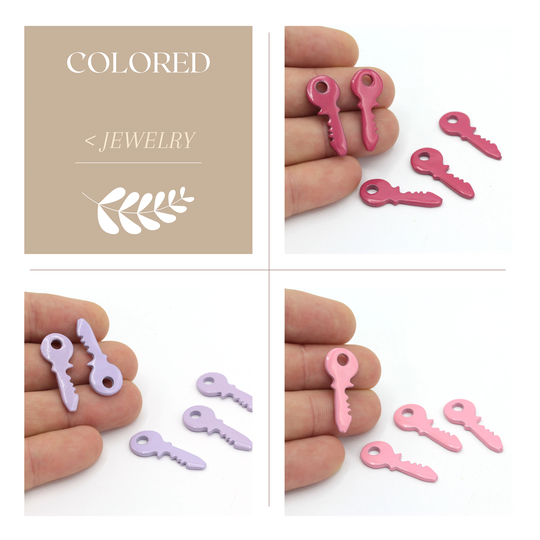 2 Pcs Colored Plated Key Charms, Pendant, Jewelry, Charms, | 12x29mm Crld-10