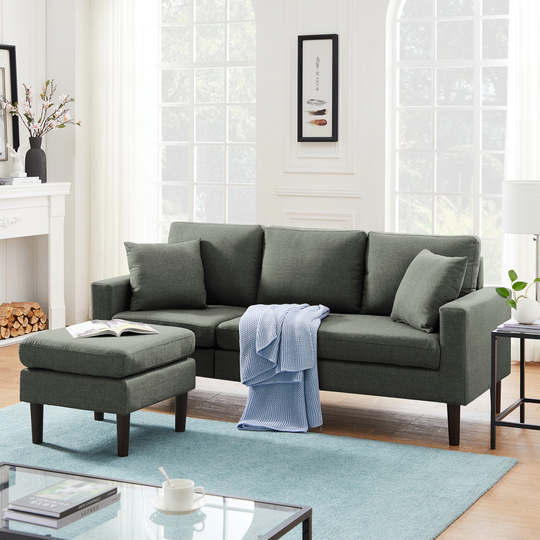 Modern L Shaped Reversible Sectional Sofa With 2 Pillows and Solid Wood Leg
