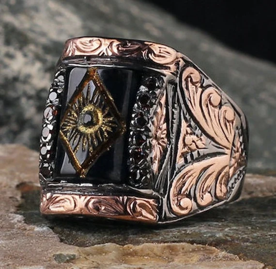 Pencil Embroidered Art Leaf Pattern Handmade Mens Ring-Onyx Stone Ring-Jewelry Gift For Mens-Silver Rings For Men-Men Onyx Ring Gifts