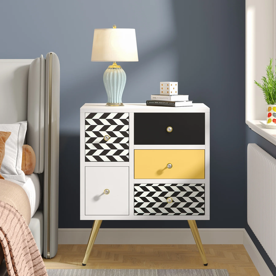 5 Drawers Modern Nightstand Colorful Bedside Table for Bedroom