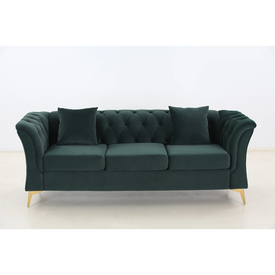 Green Modern 3 Seat Tufted Velvet Curved Sofa with Scroll Arms