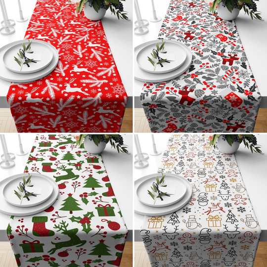Christmas Runner, Xmas Table Winter Kitchen Decor, Deer Tablecloth, Holiday Home Merry Gift For Her