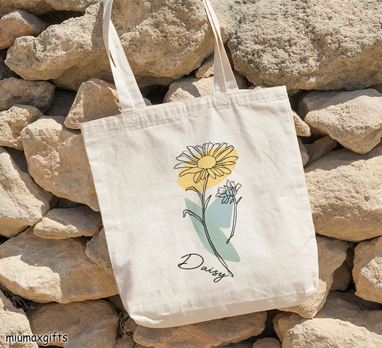 Daisy Abstract Art Tote Bag, Flowers Floral Line Bag, Daisy Design By Miumaxgifts, Canvas Bag