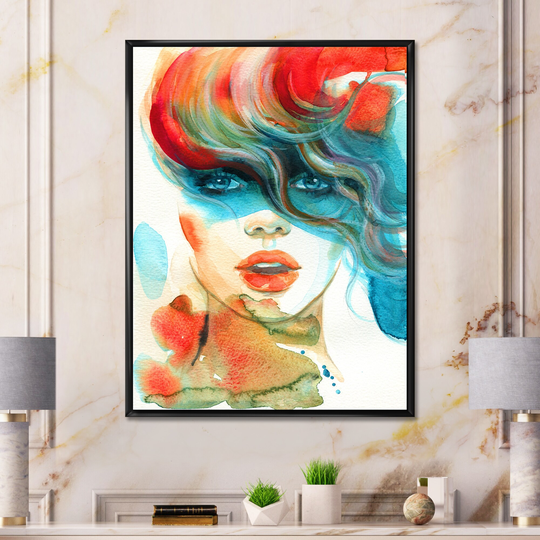 Designart 'Colorful Model Woman Portrait V' Glam Framed Canvas Wall Decor