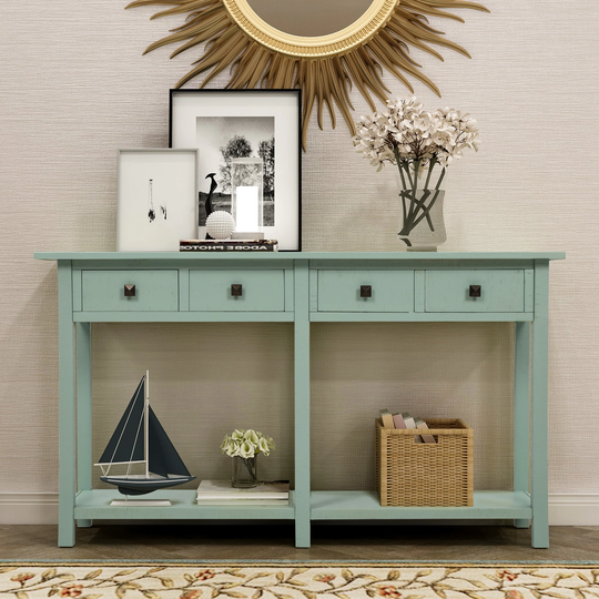 Rustic Brushed Texture Table Console Table with Drawer and Shelf