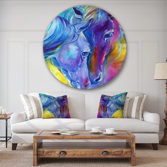 Designart 'Color My World With Horses Loving Spirits' Cottage Metal Circle Wall Art