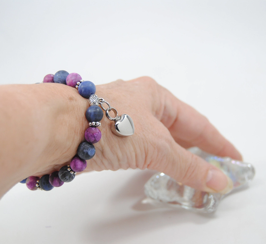 Purple Jasper & Blue Sodalite Cremation Bracelet, Beaded Urn Jewelry, Memorial Keepsake
