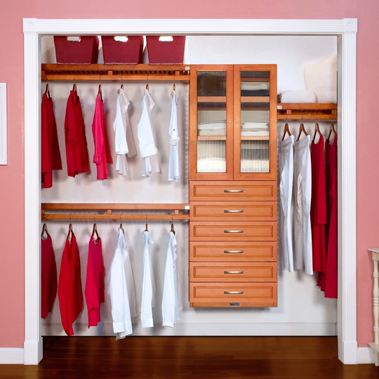 John Louis Home 12in. Deep Solid Wood 6-Drawer/Doors Woodcrest Simplicity Closet Organizer Caramel