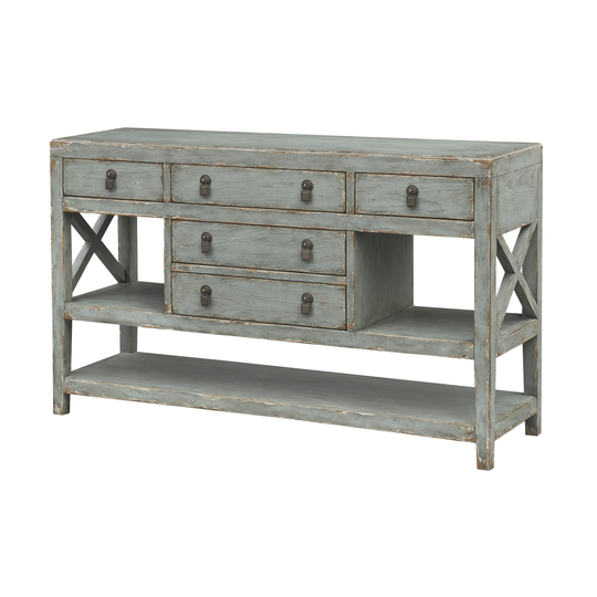 Antique Inspired 5 Drawer Storage Credenza/Sideboard with Shelves - Weathered Grey