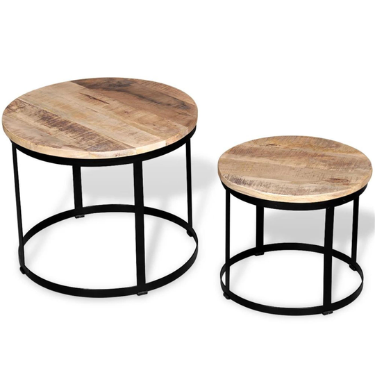 2 Piece Coffee Table Set, Rough Mango Wood Round Table Sets Vintage