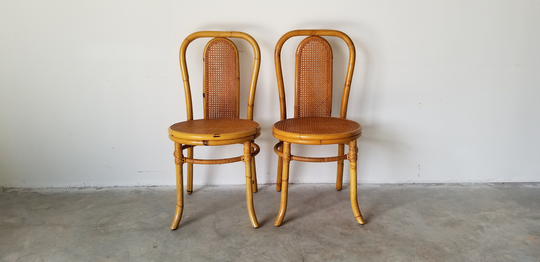 Vintage Bamboo & Cane Accent Chairs - A Pair