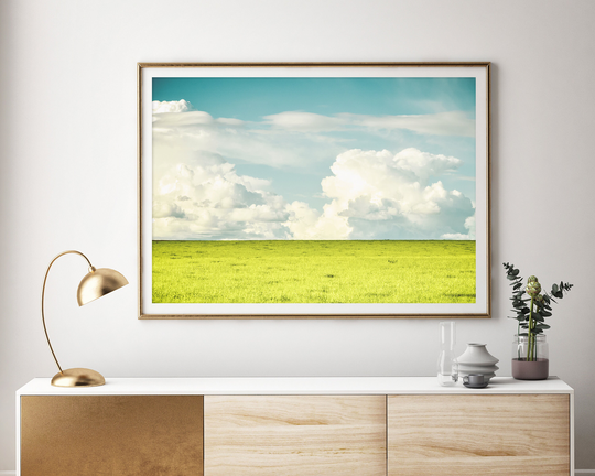 Colorful Countryside Field & Clouds Photography - Peaceful Nature Scene Of Big White Clouds Green Meadow, Montana Landscape