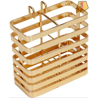 Handcrafted Hanging Pencil/Pen Holder Metal Pen Brush Holder Collection Cosmetic Storage Organizer With 2 Compartmentsgold