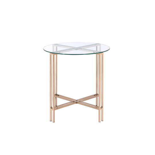 End Table Modern Coffee Table Round Table Metal and Glass, Champagne