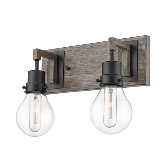 Vivio Lighting Roxton 2-Light Black & Wood Accents Vanity Lighting Fixture
