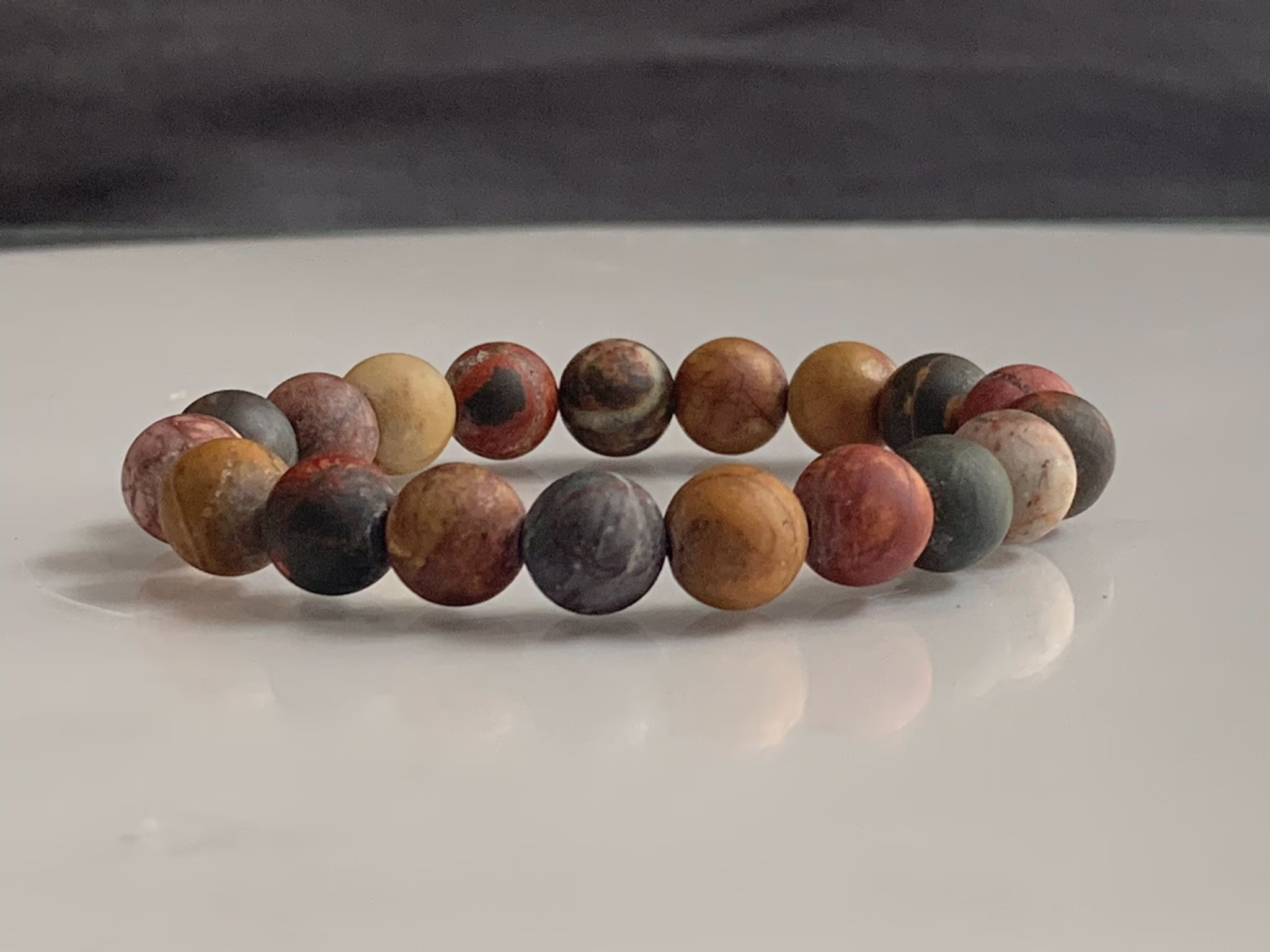 Jasper Bracelet, Natural Picasso Stretch Matte Finish Beads, Gemstone Protection Bracelet