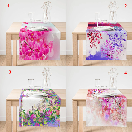 Orchid Flower Table Runner, Colorful Decor, Multicolored Kitchen Floral Decorative Cloth, House Gift, Chic Home Decor