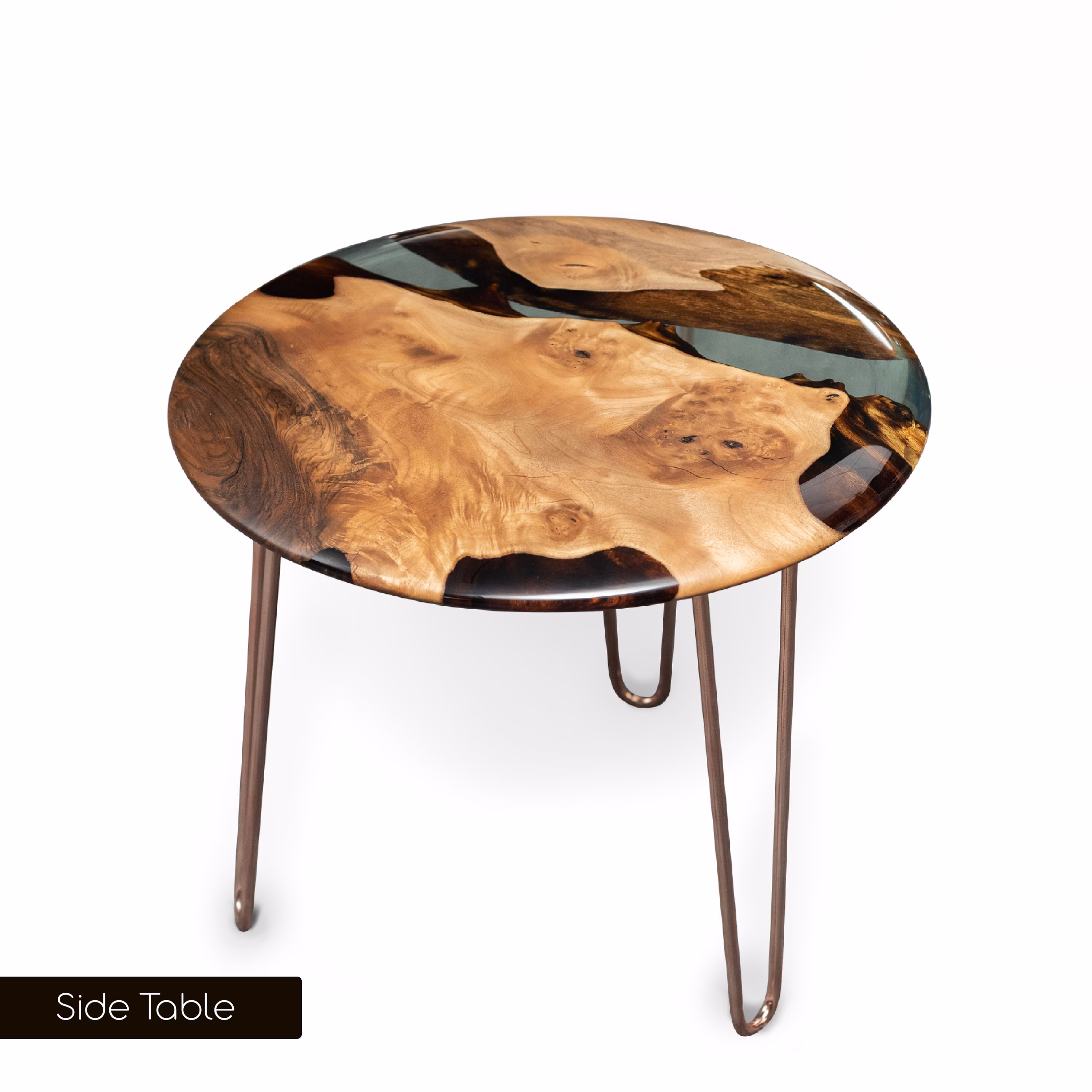 Custom Order Resin Walnut Coffee Table, Epoxy Handmade Center End Clear Table