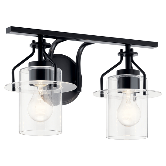 Kichler Lighting Everett 16 in. 2-Light Black Vanity Light with Clear Glass