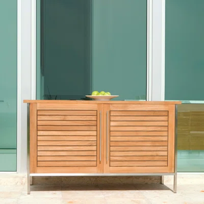 63" Wide 2 Drawer Teak Solid Wood Sideboard