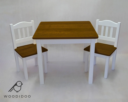 Walnut&white Wooden Table 60x60 With 2 Chairs