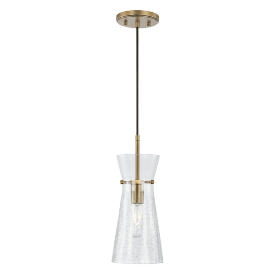 6" 1-light Pendant w/ Clear Half-Crackle Tapered Glass