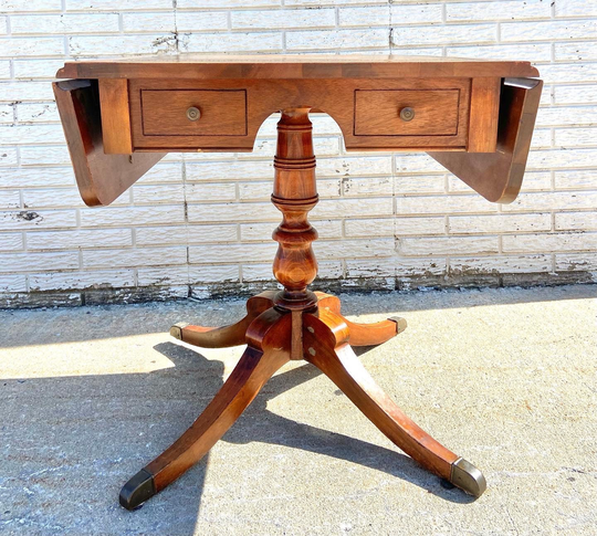 Vintage Drop Leaf Leather Top Side Table Or Card