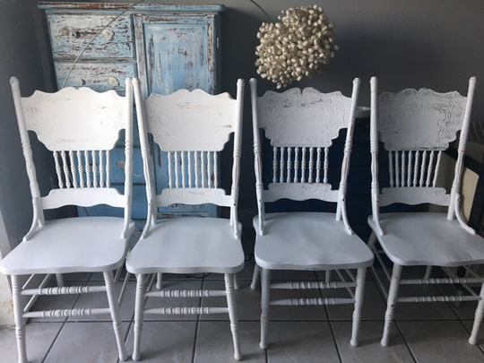 Hold For Kelly Dining Chairs Vintage Farmhouse Custom Painted Shabby Chic Kitchen Off White 4