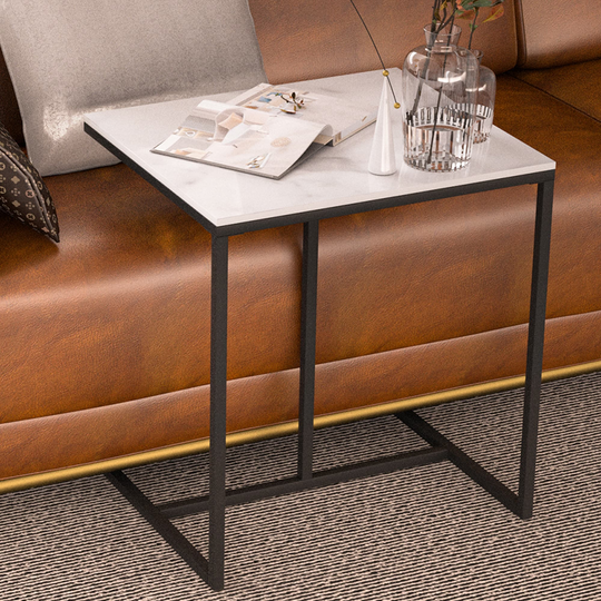 Sintered Stone Sofa Side Table End Table Sofa C Table for Living Room - 17.8x15.6x20.7inch