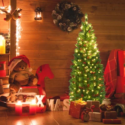 Green Pine Cashmere Christmas Tree with 150 LED Lights and Pinecones