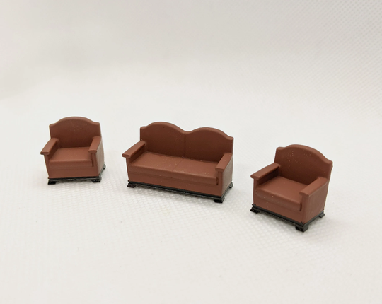 148 Scale 1920's Couch & Chairs Set | Unpainted Resin