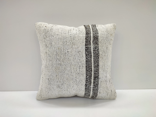 White Kilim Pillow, Moroccan Chair Neck 16x16 Authentic Pillow, Bohemian Ethnic Couch Pillow, Ad564