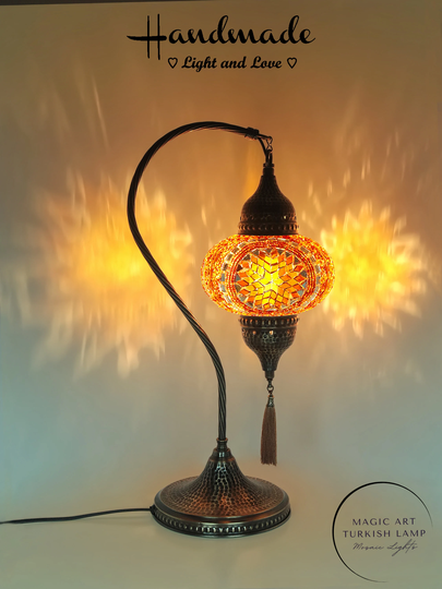 Colorful Mosaic Bedside Table Lamp, Turkish Morrocan Lantern Desk Glass Lamp