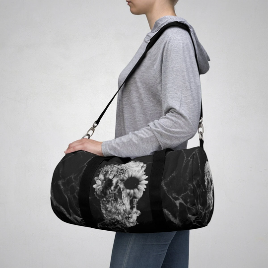 Marble Skull Duffel Bag, Art Gothic Bag Gift, Durable Gym Black Sugar Yoga
