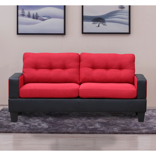 Titanic Furniture Betty Track Arm Sofa in Black PVC with Red Linen Tufted Back - 35" H x 72" W x 32" D