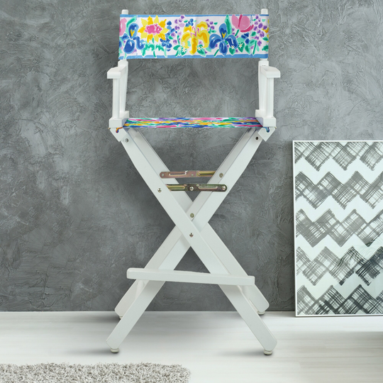 30" Director's Chair White Frame-Garden Flowers - 23"W x 19"D x 45.5"H