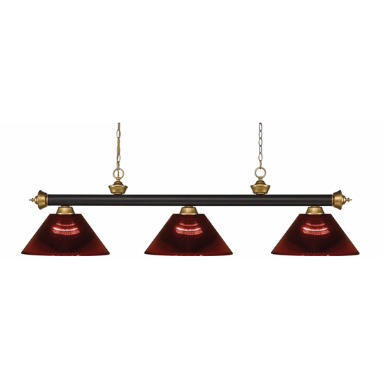Avery Home Lighting Riviera Bronze & Satin Gold Burgundy 3 Light Billiard Light - Gold/Burgundy