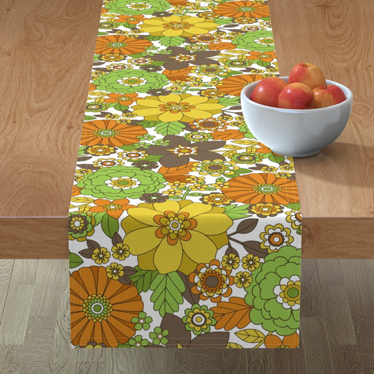 Vintage Floral Table Runner - Groovy Blooms By Robyriker Flower Bloom Retro Funky Cotton Sateen Spoonflower