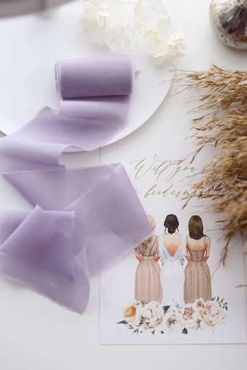 Wisteria Color Hand Dyed Silk+Cotton Ribbon For Bridal Bouquet/Matte Dusty Purple Wedding Silk /Made in Ukraine Rustic Ribbons