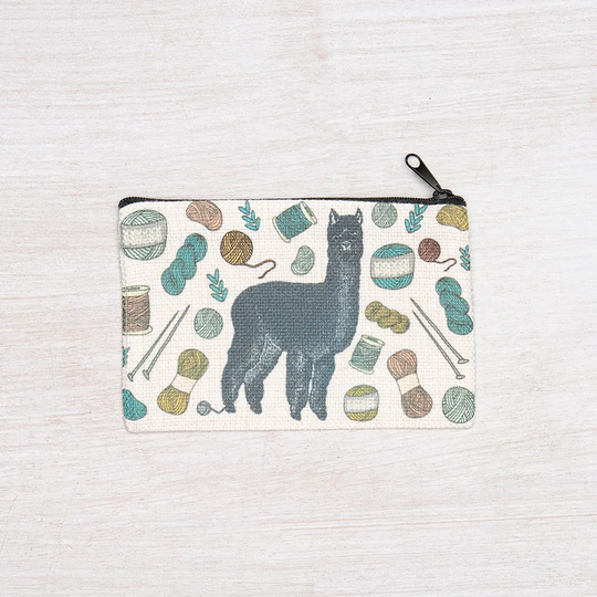 Irregular Llama Zipper Pouch - Linen Makeup Pencil Bag Cosmetic Coin Purse Alpaca Zip