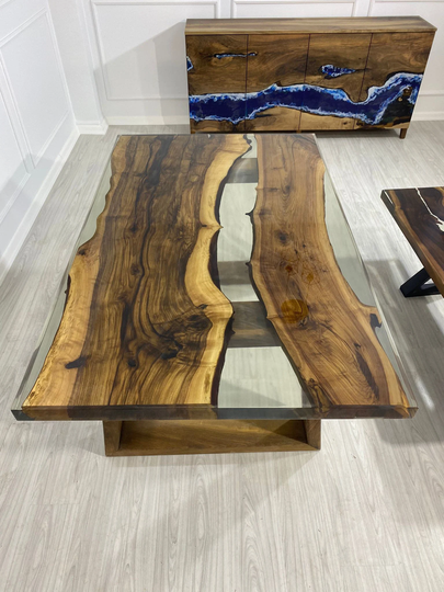 Epoxy Resin Table, Live Edge Custom 68" X 42" Walnut Clear River Wooden Order For Mhaia Tampa
