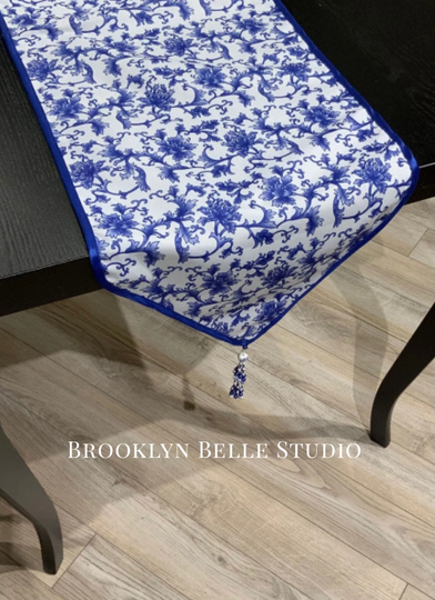 Blue Chinoiserie Table Runner Fall Decor Christmas