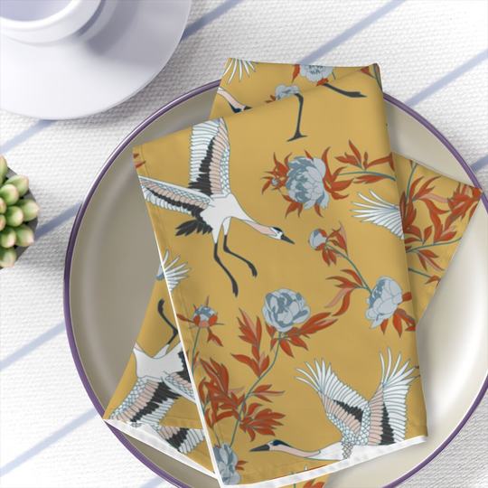 Japanese Table Napkins Mustard Yellow Dinner Napkins Set Of 4 Japanese Kitchen Decor Oriental Crane Table Decoration Asian Fabrics