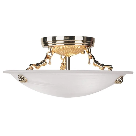Livex Lighting Oasis White/Polished Brass Steel 3-light Ceiling Mount - Polished Brass - 12" Dia. x 7" H