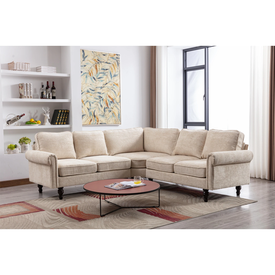 Sectional Sofa, Modern Living Room Sofa, L- Shaped Sofa Couch, Beige