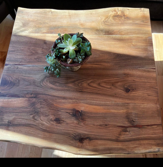 Rustic Wooden Coffee Table, Live Edge Black Walnut Table