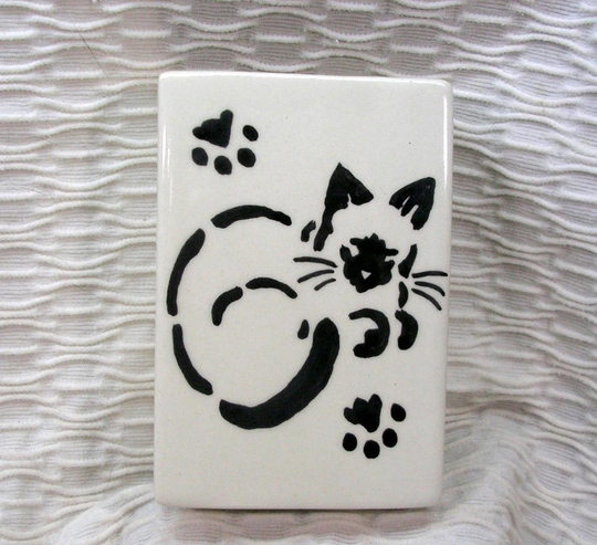 Siamese Stencil Cat Pottery Container, Pencil Holder, Vase Handmade By Gracie