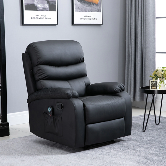 PU Leather Manual Massage Recliner Chair with Thick Padding, Living Room Chair with Remote, 8 Massage Points and Side Pocket