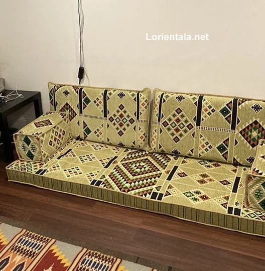 Green Pistachio Floor Sofa Oriental Sofa Arabic Seating Floor Set Cushions Bed Furniture Couch Sides Fabric Indoor Pillows Covers Foam