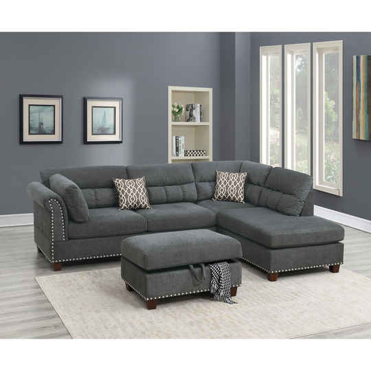 3 Piece Velvet Fabric Sectional Sofa Set